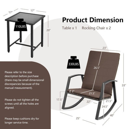3 Pieces Patio Rattan Rocking Furniture Set New Era Fashion LLc