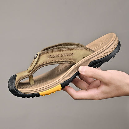 Summer men's new first layer cowhide flip-flops fashion all comfortable men's slippers beach shoes New Era Fashion LLc