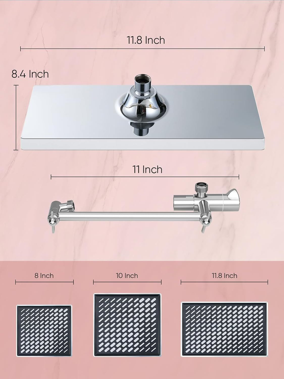 11.8 Inch Rain Shower Head with 6 Modes Handheld Water Spray High Pressure Showerhead Combo with 11 Inch Adjustable Extension Arm New Era Fashion LLc