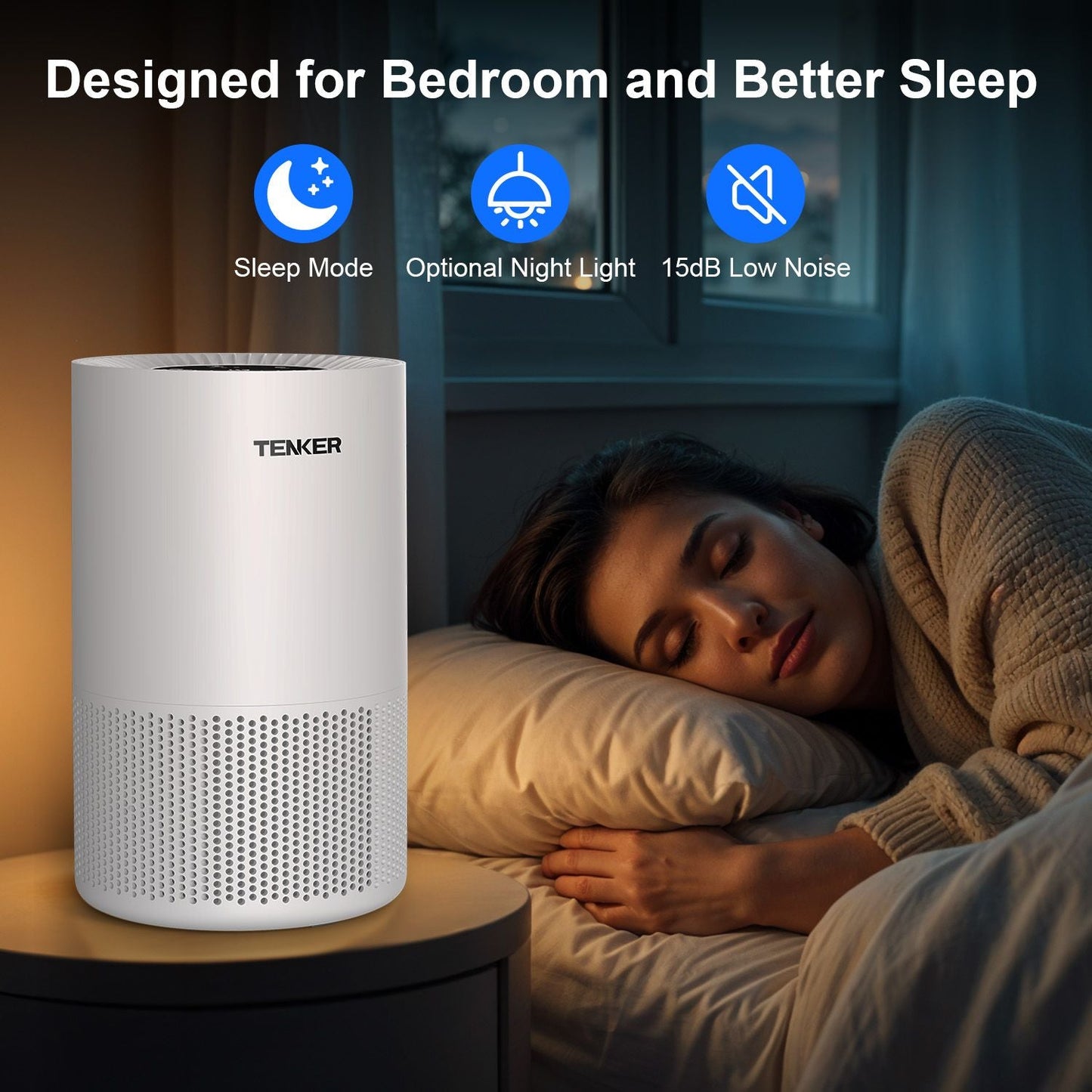 TENKER AP-6980 Air Purifier White US 1300ft² Large Rooms H13 Heap 3-Stage Filtration 3 Speeds 3 Timer w/Light Air Cleaner Machine New Era Fashion LLc