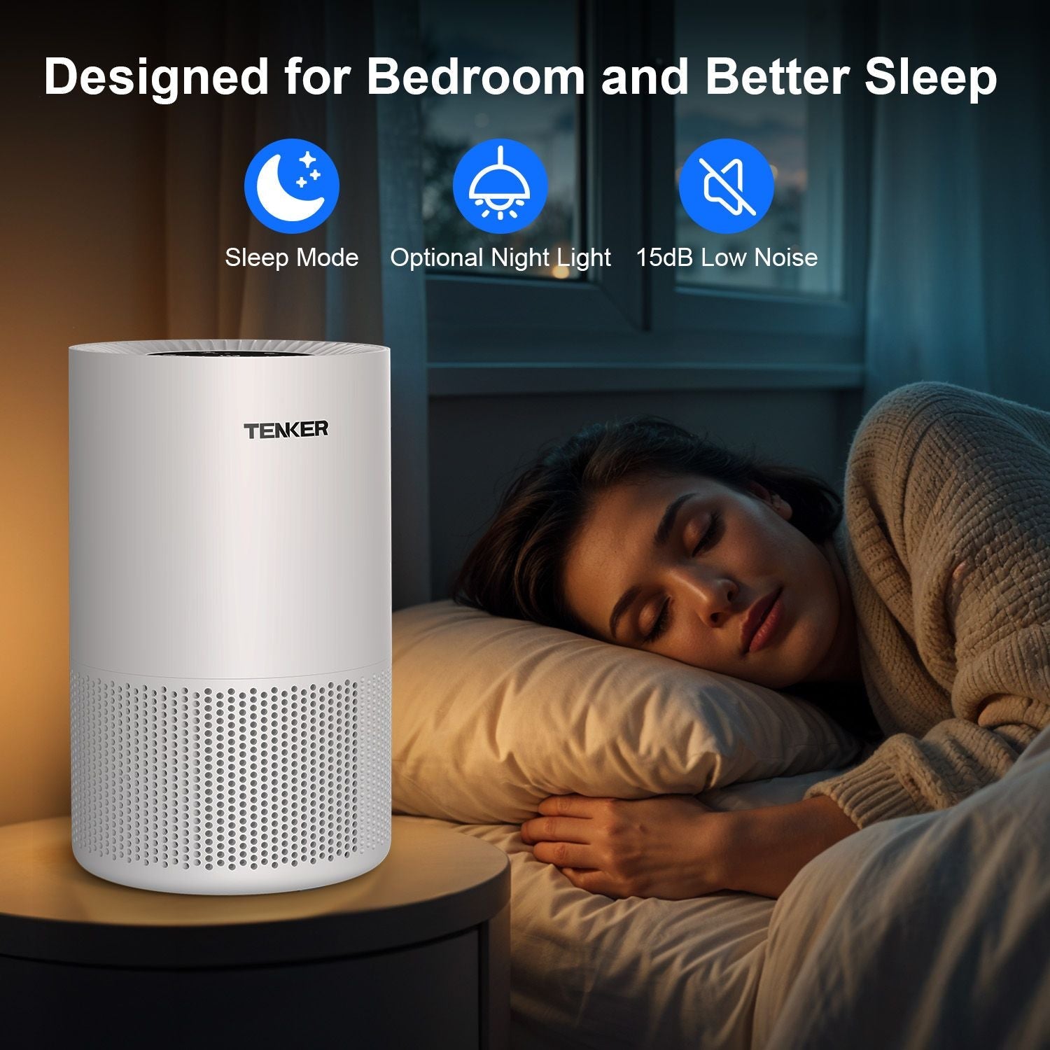 TENKER AP-6980 Air Purifier White US 1300ft² Large Rooms H13 Heap 3-Stage Filtration 3 Speeds 3 Timer w/Light Air Cleaner Machine New Era Fashion LLc