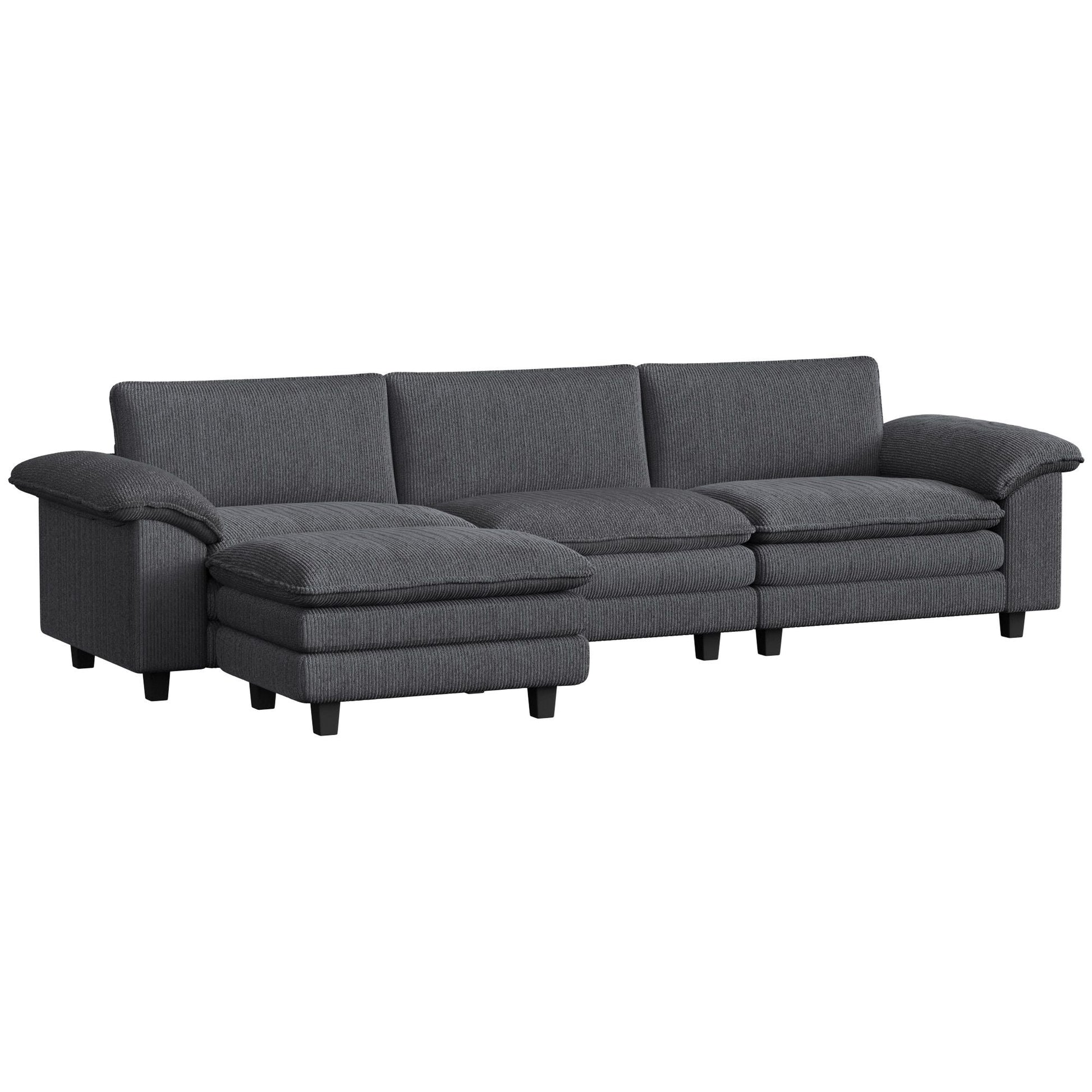 Sectional Sofa, L Shaped Couch with Deep Seat, Movable Ottoman and Pillow-top Armrests, Dark Gray New Era Fashion LLc