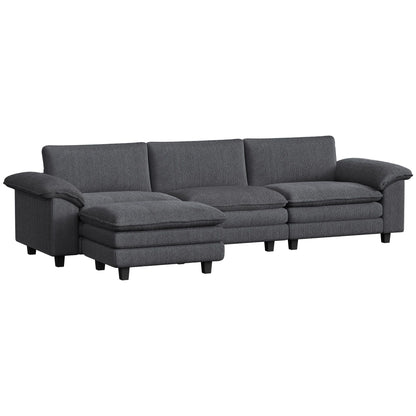 Sectional Sofa, L Shaped Couch with Deep Seat, Movable Ottoman and Pillow-top Armrests, Dark Gray New Era Fashion LLc