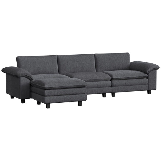 Sectional Sofa, L Shaped Couch with Deep Seat, Movable Ottoman and Pillow-top Armrests, Dark Gray New Era Fashion LLc