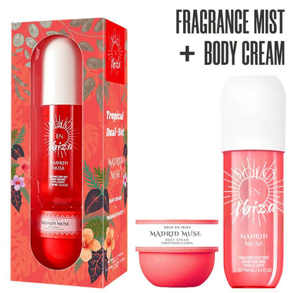 2-Piece Set, SOLO EN IBIZA Body & Hair Fragrance Mist And Body Cream Gift Box For Men And Women, Long Lasting Fragrance, 4 Different Scent, Perfect For Holiday Gifts, Dating, Daily Life, Parties New Era Fashion LLc