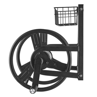 Wall Mounted Garden Hose Reel, Holds 125 ft 5/8-inch Hose, Heavy-Duty Water Hose Winder, Space-Saving Design, Outdoor Manual Reel with Brass Fitting and Storage Basket for Yard Lawn New Era Fashion LLc