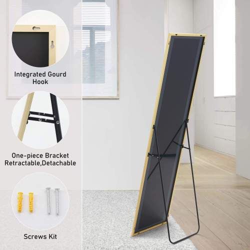 Floor Standing Mirror, Wall Mirror with Stand Aluminum Alloy Thin Frame,21''*64'',Black-rect New Era Fashion LLc