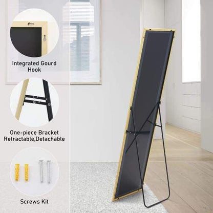 Floor Standing Mirror, Wall Mirror with Stand Aluminum Alloy Thin Frame,21''*64'',Black-rect New Era Fashion LLc