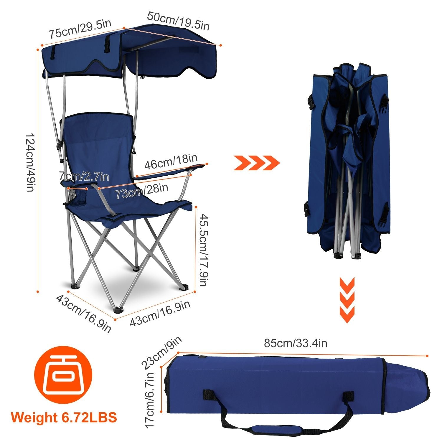 Foldable Beach Canopy Chair Sun Protection Camping Lawn Canopy Chair 330LBS Load Folding Seat New Era Fashion LLc