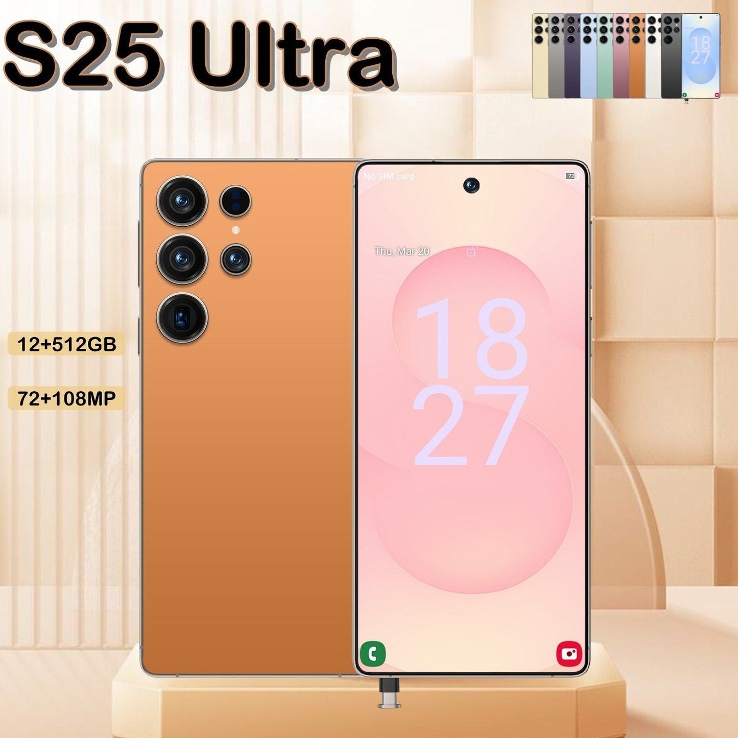 I25 Ultra 5G Smartphone, Unlocked Cell Phone, 6.8" HD Screen Unlocked Phones,  , 6000mAh Battery, Built in Pen, 12+512GB, Android 14, Face ID+Fingerprint Lock(Orange) New Era Fashion LLc