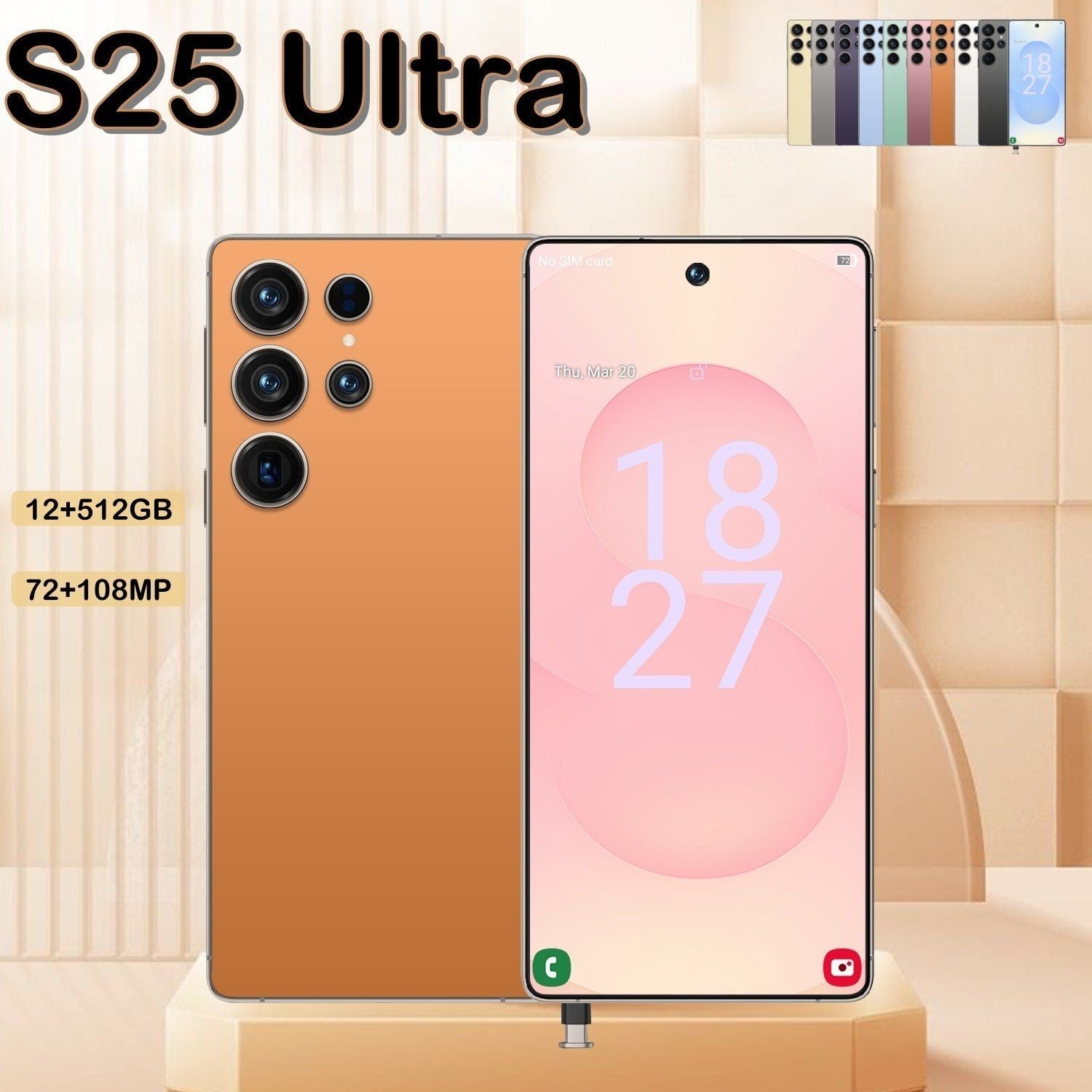 I25 Ultra 5G Smartphone, Unlocked Cell Phone, 6.8" HD Screen Unlocked Phones,  , 6000mAh Battery, Built in Pen, 12+512GB, Android 14, Face ID+Fingerprint Lock(Orange) New Era Fashion LLc
