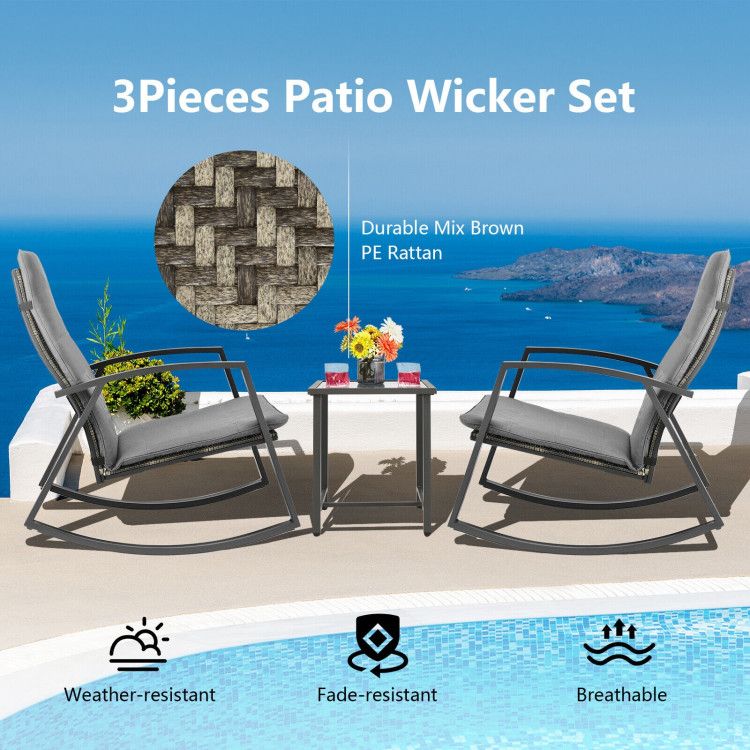 3 Pieces Patio Rattan Rocking Furniture Set New Era Fashion LLc