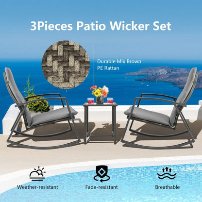 3 Pieces Patio Rattan Rocking Furniture Set New Era Fashion LLc