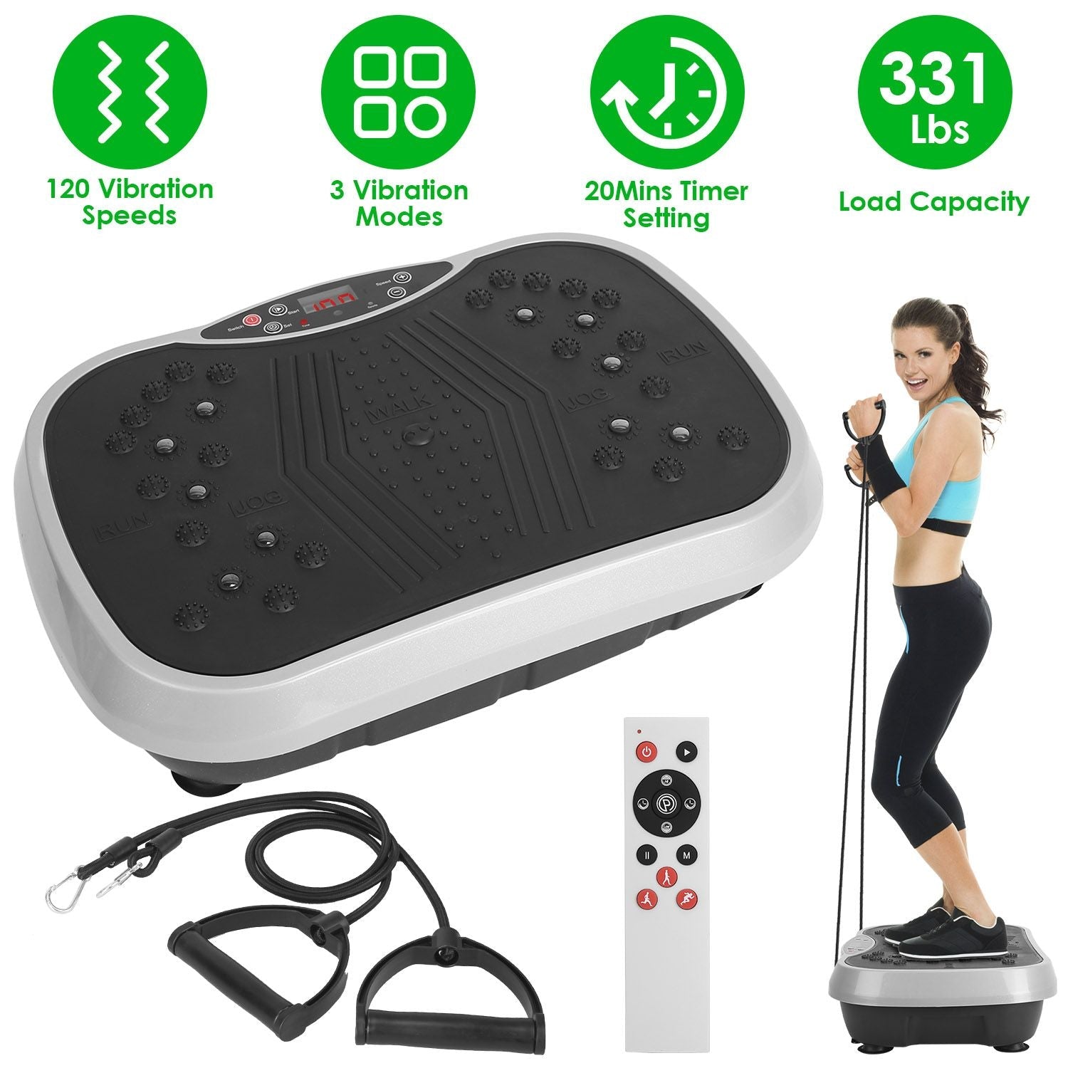 Vibration Exercise Machine With Resistant Bands Remote Control Whole Body Vibration Platform Workout Equipment Home Fitness Training Equipment For Weight Loss Fat Burner New Era Fashion LLc