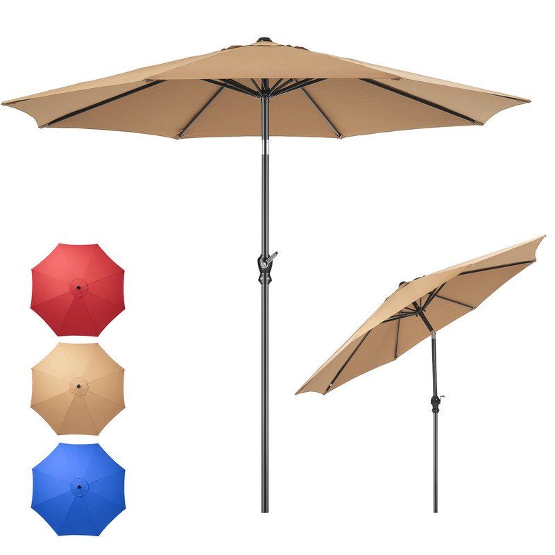 9FT Outdoor Patio Umbrella Outdoor Table Umbrella with Push Button Tilt and Crank, Market Umbrella 8 Sturdy Ribs UV Protection Waterproof for Garden, Khaki-New New Era Fashion LLc