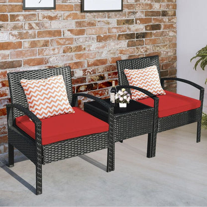 3 Pieces Outdoor Rattan Patio Conversation Set with Seat Cushions New Era Fashion LLc