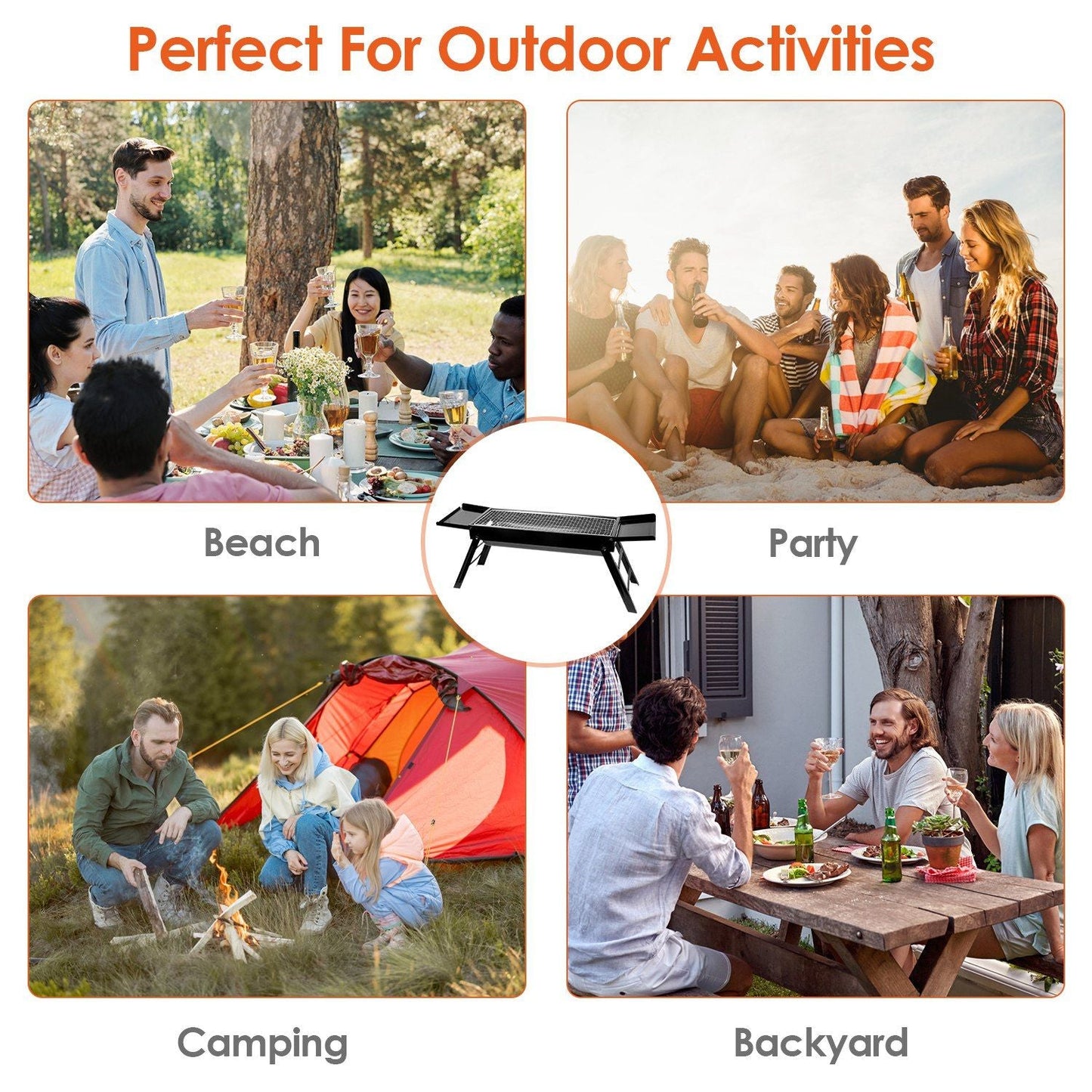 Folding Charcoal BBQ Grill Stainless Steel Grill with Shelf Net Easy Setup for Camping Picnic Outdoor Party Backyard New Era Fashion LLc