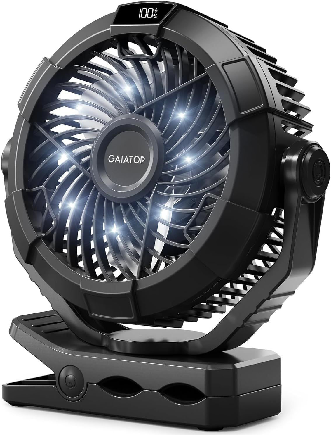 Portable Camping Fan with LED Lantern, 360°Rotation and Clip on for Desk, 4000mAh USB Rechargeable Battery Powered, Digital Display and Hanging Hook for Tent Outdoor Travel Bedroom Black New Era Fashion LLc
