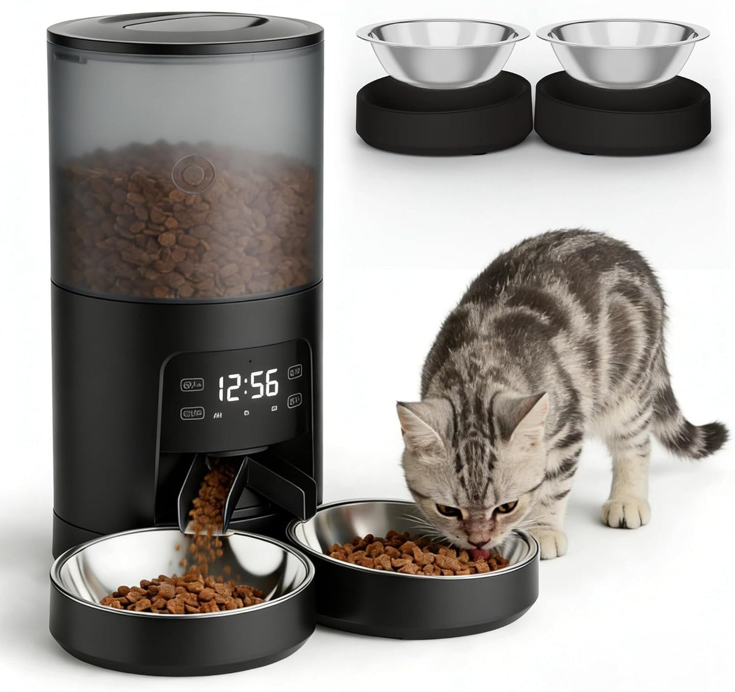 6L Automatic Cat Feeder for 2 Cats, Timed Cat Food Dispenser with 2 Stainless Bowls, 10s Voice Recorder, Dual Power Supply, 6 Meals 50 Portions Per Day, Dual Pet Feeder for Cat and Dog New Era Fashion LLc
