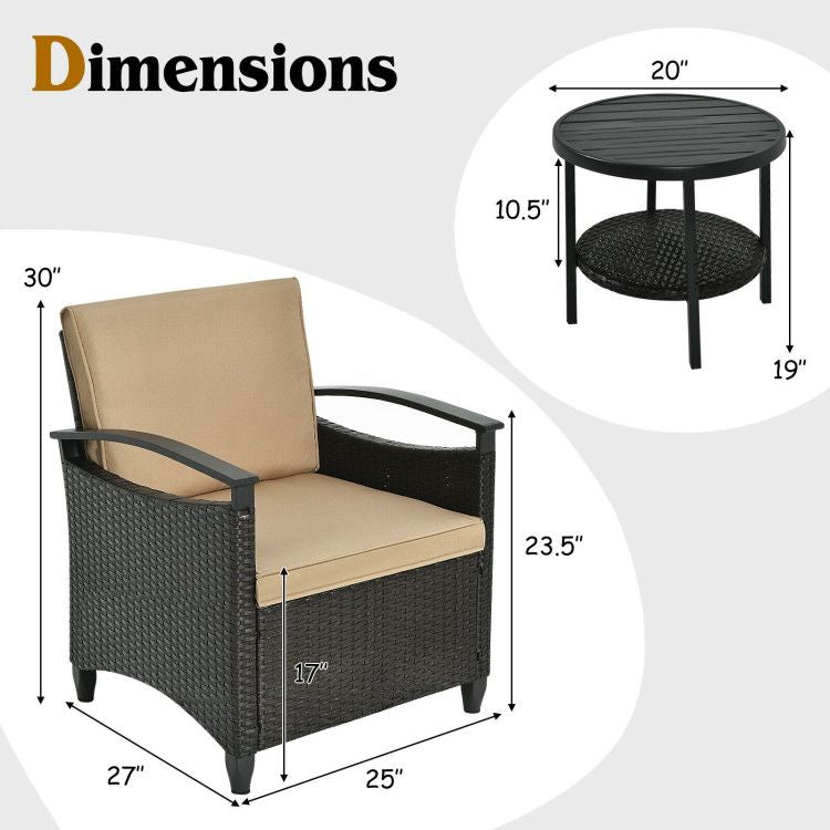 3 Pieces Patio Rattan Furniture Set Cushioned Sofa Storage Table with Shelf Garden New Era Fashion LLc