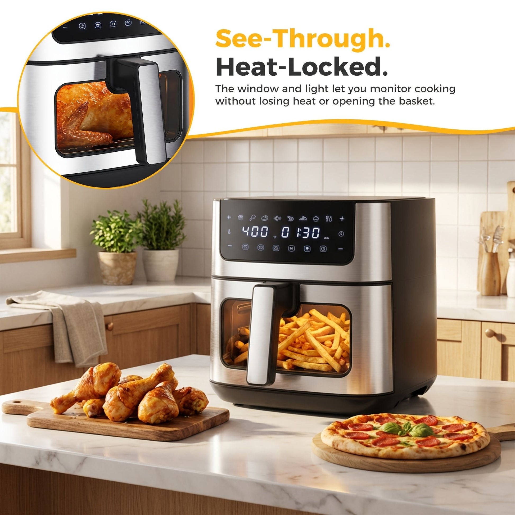6.34QT Multi-Function Air Fryer with Ceramic Coating Suitable for Roast, Bake, Broil, Dehydrate, Reheat & Keep Warm, Digital Temperature (90°F-450°F), Easy-Clean Cooker for, -Type Plug ( Plug) New Era Fashion LLc