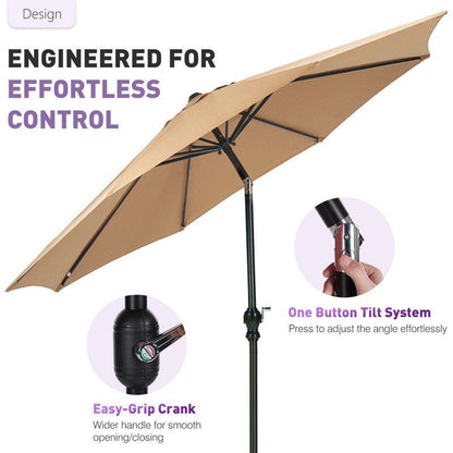 9FT Outdoor Patio Umbrella Outdoor Table Umbrella with Push Button Tilt and Crank, Market Umbrella 8 Sturdy Ribs UV Protection Waterproof for Garden, Khaki-New New Era Fashion LLc