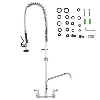 Wall-Mounted Kitchen Faucet, 47" Tall, 8" Apart, with 12" Rotating Spout and Pre-Rinse Spray, Brass Build, Pull-Down Feature for Multi-Compartment Sinks New Era Fashion LLc