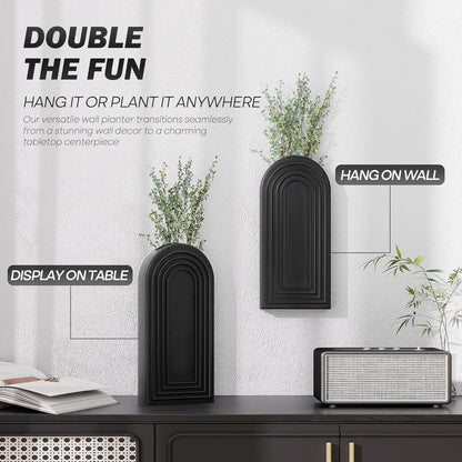 Pine Wood Wall Vases Set of 2 – Modern Wall Decor & Hanging Planters for Indoor Plants – Boho Home Decor Accent with Rustic Charm for Living Room, Kitchen & Bedroom (Black) New Era Fashion LLc