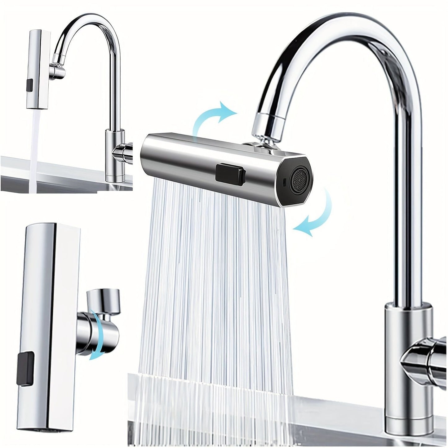 3 in 1 Large-Scale 360° Waterfall Kitchen Faucet - Touch-Controlled, Swivel Spout, Extender for Kitchen Sink, Vegetable and Fruit Washing - Zinc Alloy Construction, Chrome Finish, Contemporary Style New Era Fashion LLc
