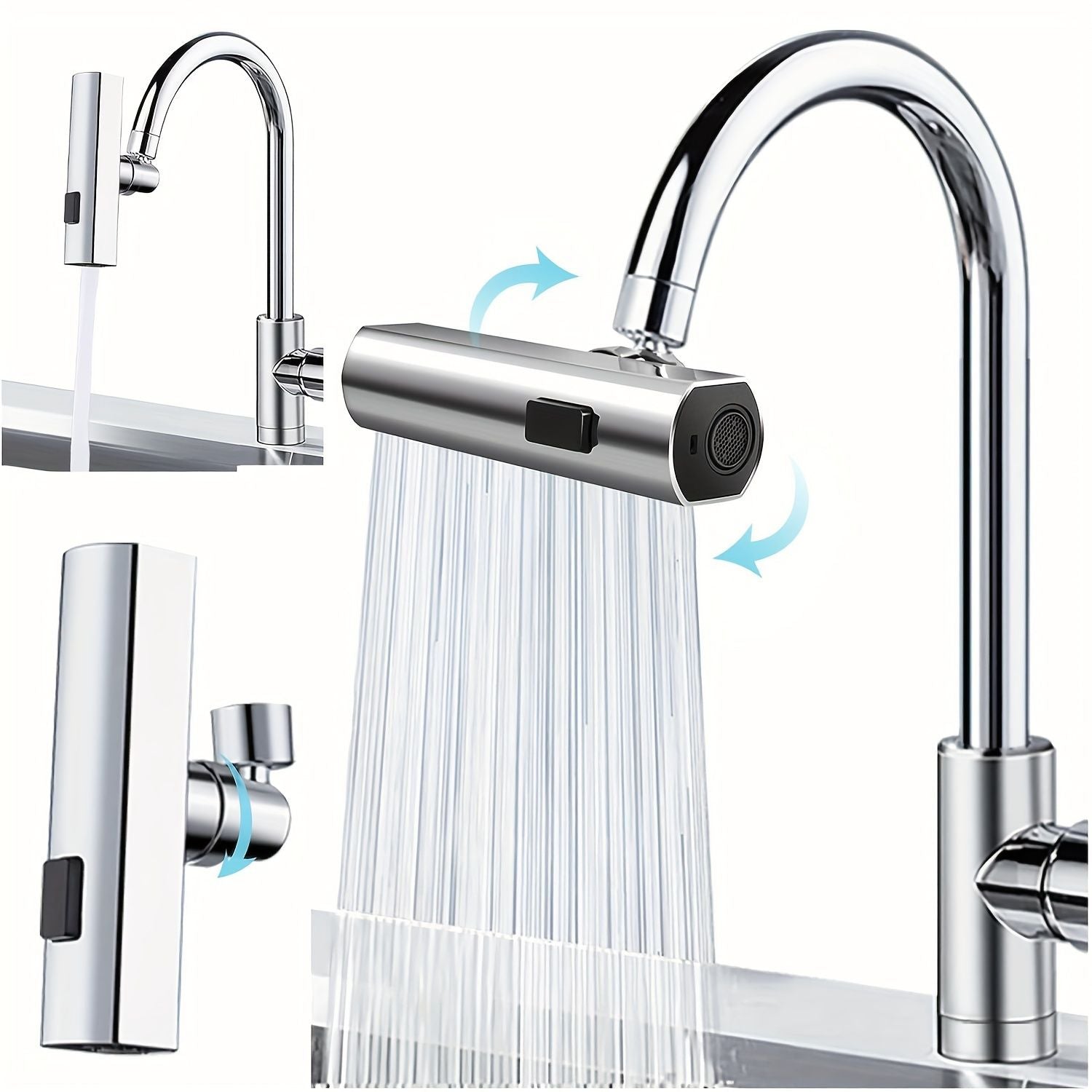 3 in 1 Large-Scale 360° Waterfall Kitchen Faucet - Touch-Controlled, Swivel Spout, Extender for Kitchen Sink, Vegetable and Fruit Washing - Zinc Alloy Construction, Chrome Finish, Contemporary Style New Era Fashion LLc