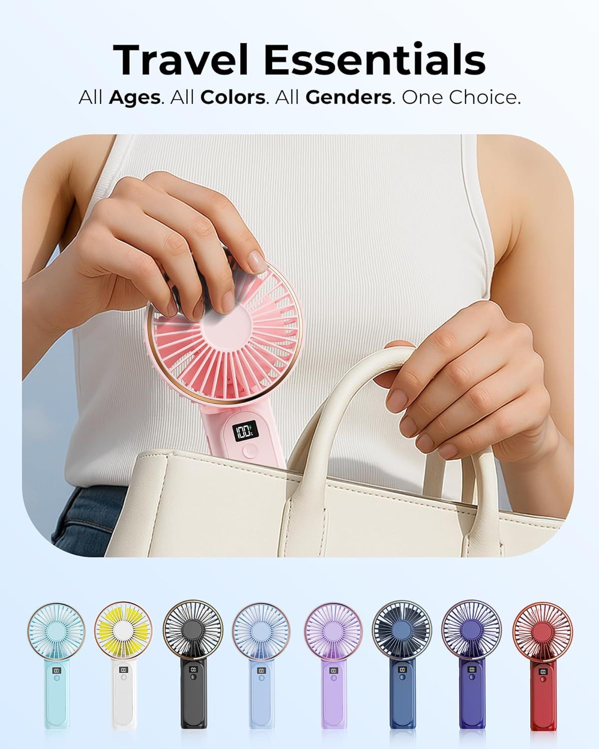 Portable Handheld Fan, Portable Fan Rechargeable, 4000mAh, 180° Adjustable, 6 Speed Wind, Display Electricity in Real Time, USB Rechargeable Foldable F an, Quiet Personal Fan as Power Bank New Era Fashion LLc