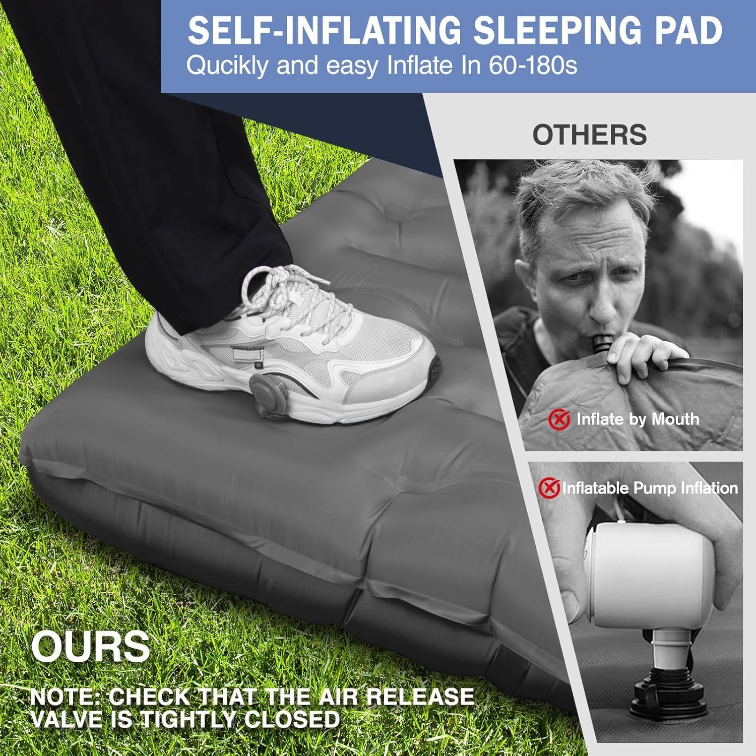 Camping Sleeping Pad, Ultralight Camping Mat with Pillow Built-in Foot Pump, 4" Thick Inflatable Sleeping Mat Compact for Backpacking, Hiking, Car Traveling, Camp Tent New Era Fashion LLc