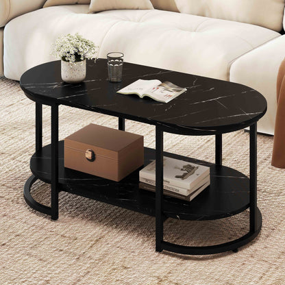 Marble Coffee Table with Open Storage Shelf New Era Fashion LLc