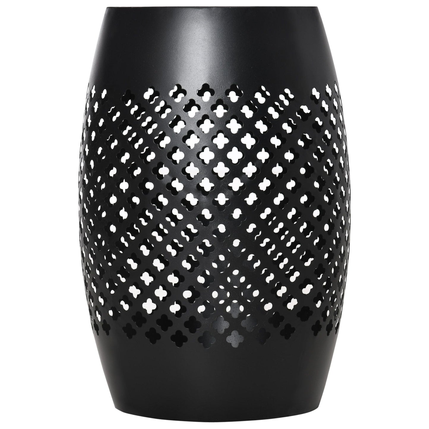 12.5" Steel Outdoor Side Table, Round Hollow Drum Patio End Table, Accent Table for Indoor and Outdoor, Black New Era Fashion LLc