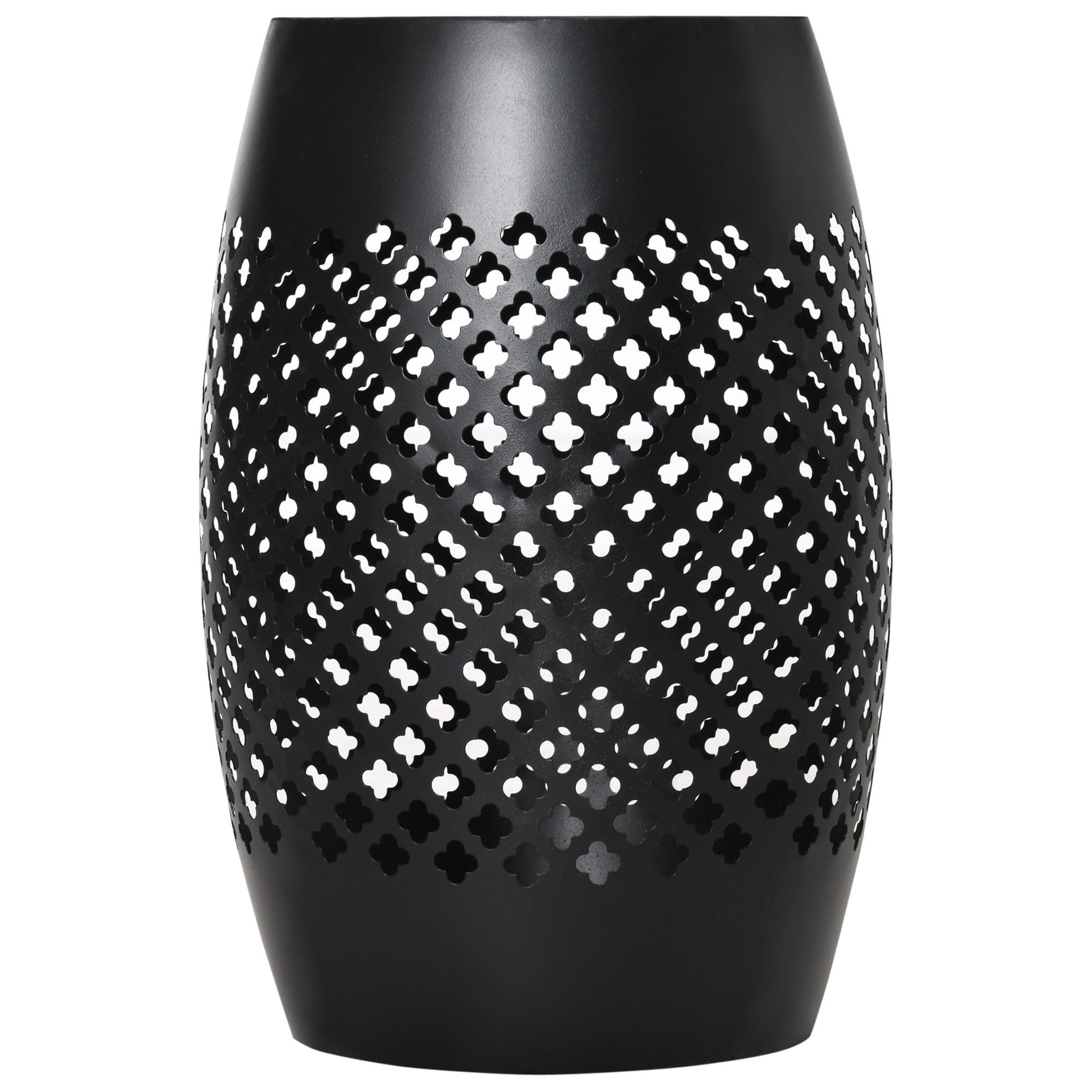 12.5" Steel Outdoor Side Table, Round Hollow Drum Patio End Table, Accent Table for Indoor and Outdoor, Black New Era Fashion LLc