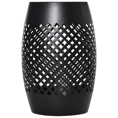 12.5" Steel Outdoor Side Table, Round Hollow Drum Patio End Table, Accent Table for Indoor and Outdoor, Black New Era Fashion LLc