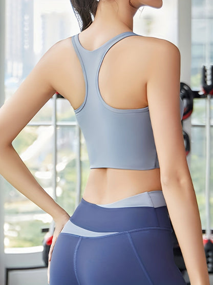 2 Pieces Contrast Color Patchwork Yoga Set, Wide Strap Sports Bra & Overlap Leggings, Women's Activewear New Era Fashion LLc