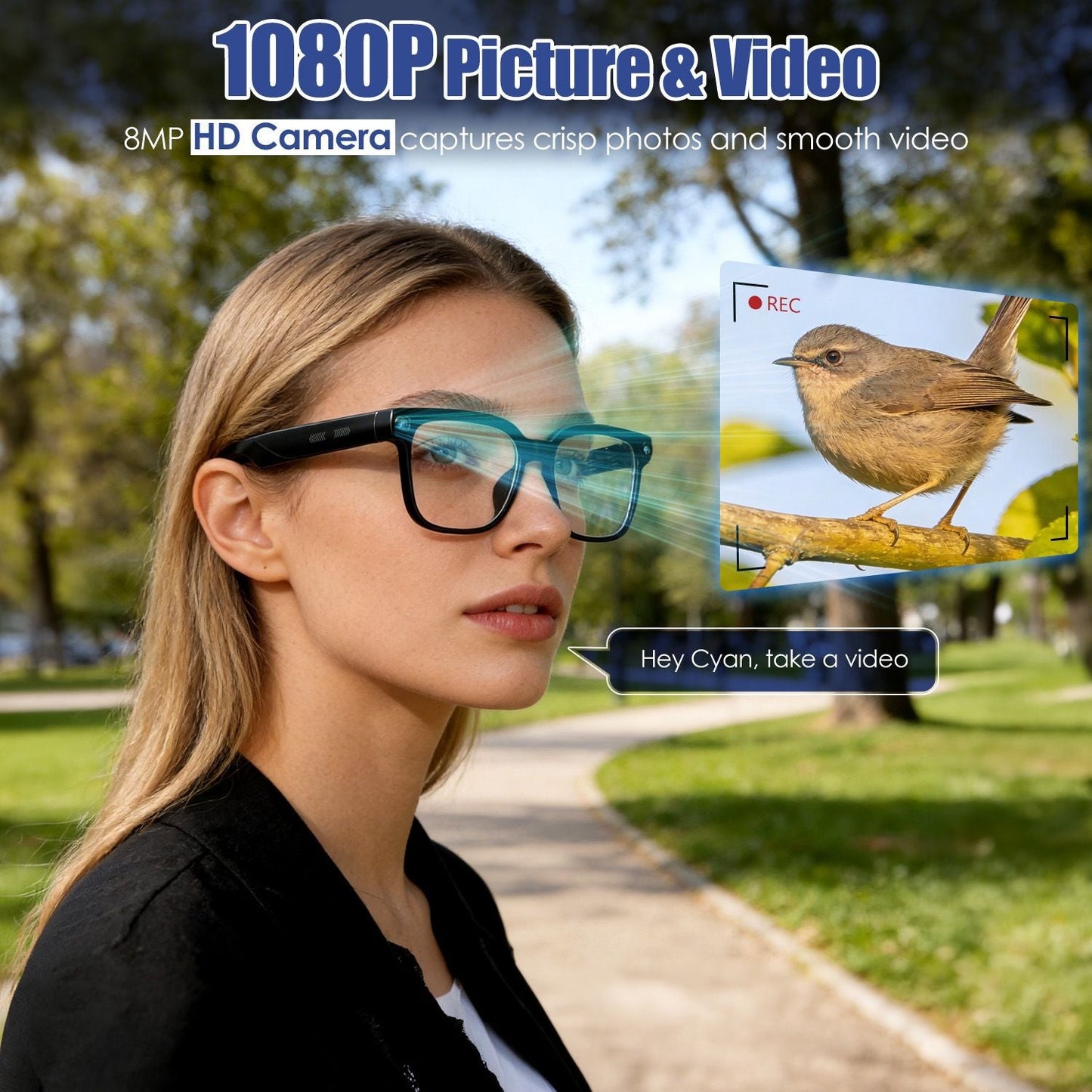 AI Smart Glasses with Camera and Audio 8MP HD1080P Real Time Translation 139 Languages Voice Assistant AI Photo Recognition Music Playback & Hands-Free Calling for Travel Meeting Vlog New Era Fashion LLc
