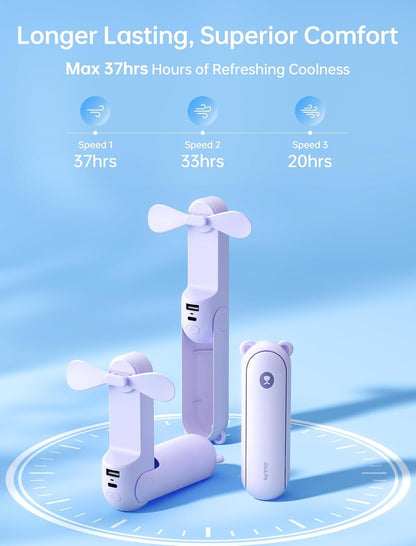 Handheld Fan with 4500 mAh Powerbank Max 37 Hours Runtime, Pocket Portable Battery Operated or USB Powered Folding Personal Fan, 3 Speeds, Gifts for Women Men Kids Gift for Festival New Era Fashion LLc