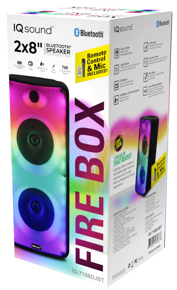 IQ Sound 2 x 8" Bluetooth Speaker Fire Box New Era Fashion LLc