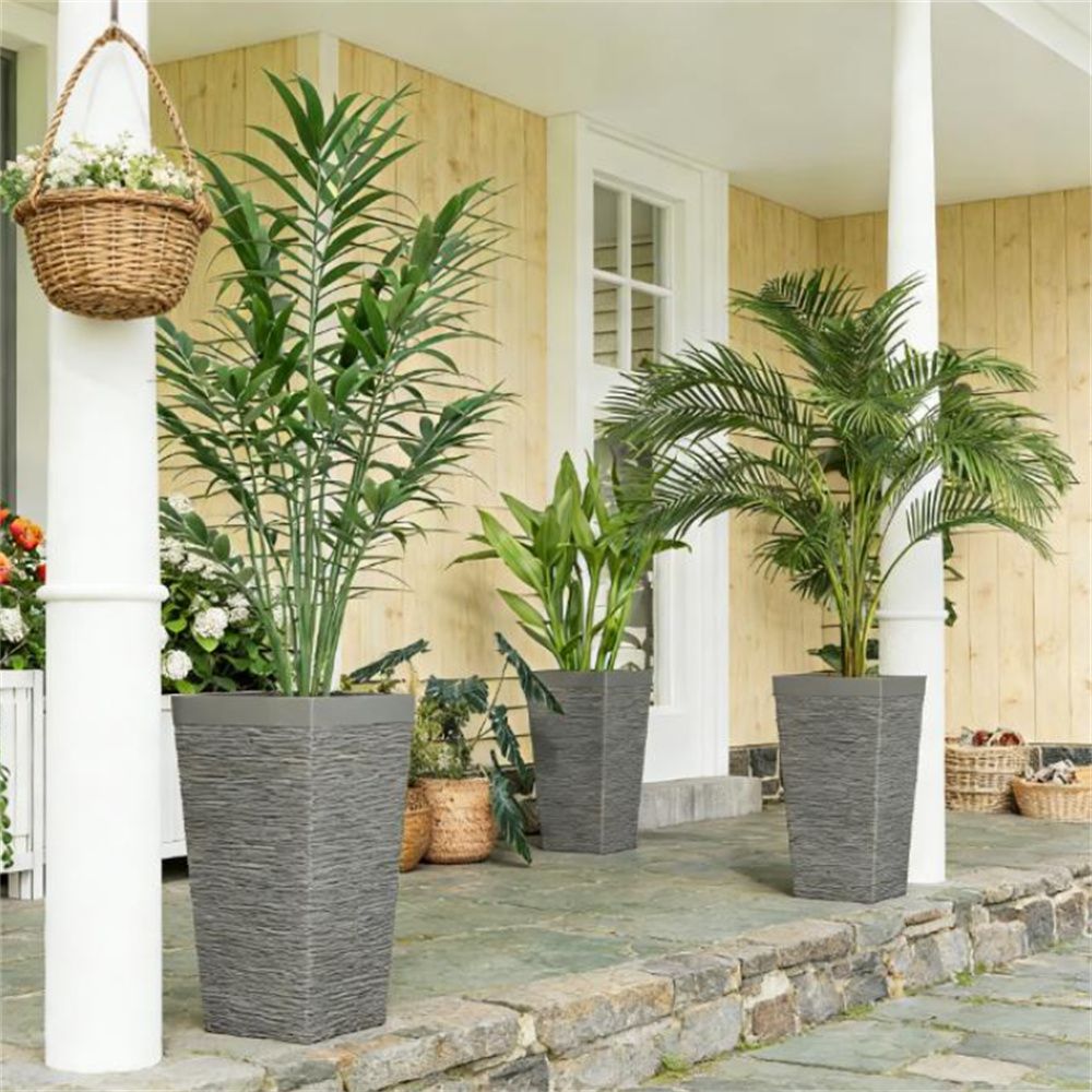 A set of 3 outdoor flower pots, conical flower pots, gray, very suitable for deep rooted plants or small trees New Era Fashion LLc