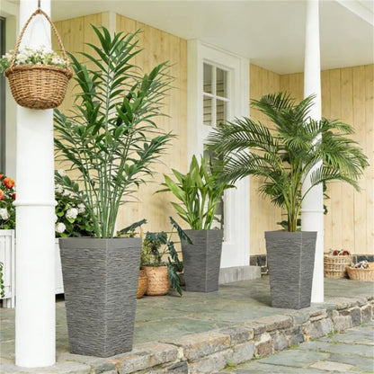A set of 3 outdoor flower pots, conical flower pots, gray, very suitable for deep rooted plants or small trees New Era Fashion LLc