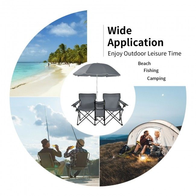 Portable Folding Picnic Double Chair With Umbrella New Era Fashion LLc