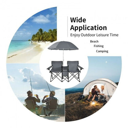 Portable Folding Picnic Double Chair With Umbrella New Era Fashion LLc