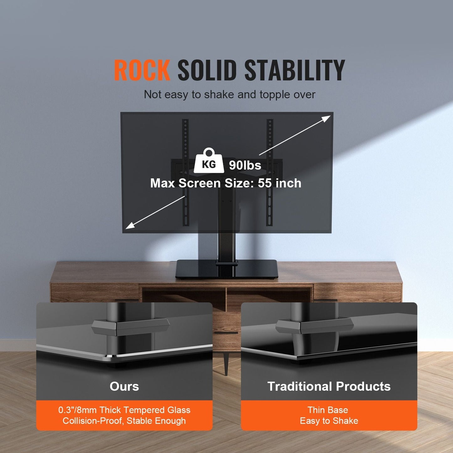 TV Stand Mount, Swivel Universal TV Stand for 32 to 55 inch TVs, Height Adjustable Portable Floor TV Stand with Tempered Glass Base for Bedroom, Living Room New Era Fashion LLc
