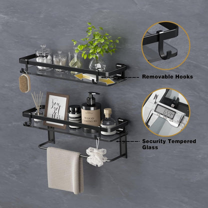 Glass Shelf for Bathroom 15.7 in Bathroom Shelves with Towel Bar Tempered Glass Shelves for Wall(2 Tier) New Era Fashion LLc