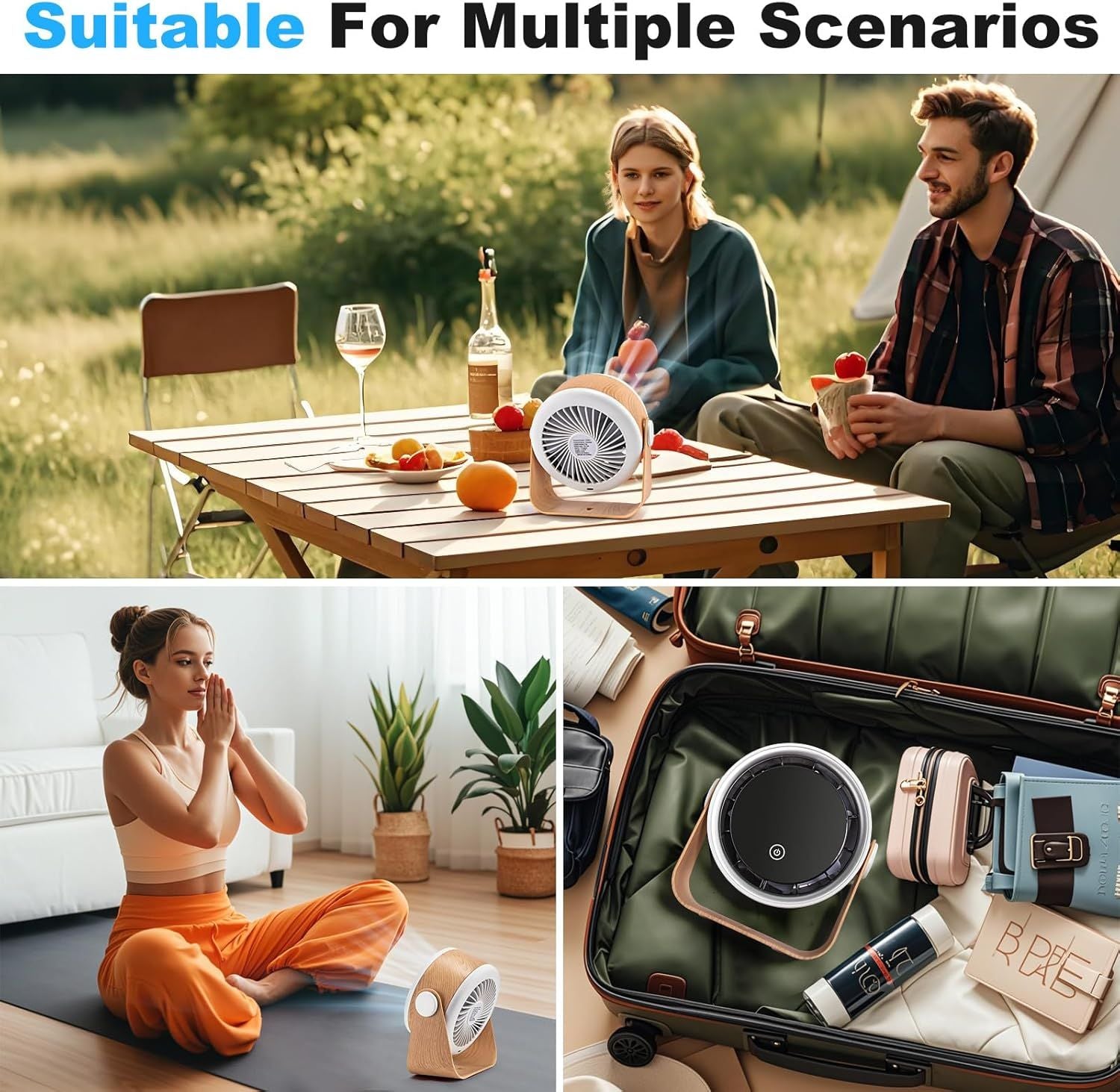 Small Desk Fan 5000mAh Rechargeable Battery Powered -Retro Low Noise Quiet Portable Gentle Blowing with LED Night Light Office Bedroom Table Top Wall Hanging Kitchen Camping Dorm 5-Speed 360° Rotation New Era Fashion LLc