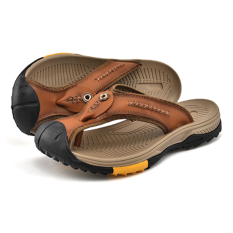 Summer men's new first layer cowhide flip-flops fashion all comfortable men's slippers beach shoes New Era Fashion LLc