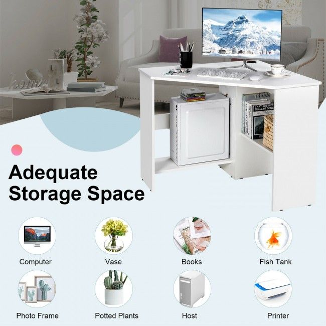 Corner Computer Desk Triangle Writing Workstation with Storage Shelf New Era Fashion LLc