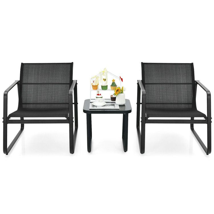 3 Pieces Patio Bistro Furniture Set with Glass Top Table Garden Deck New Era Fashion LLc